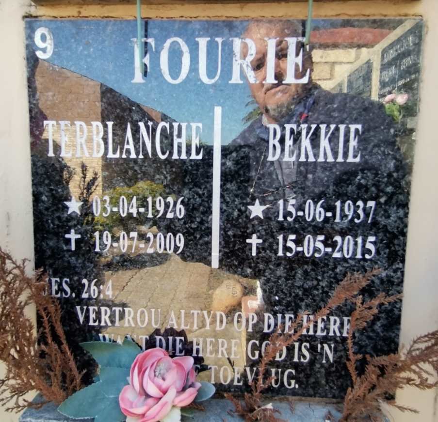 FOURIE Terblanche 1926-2009 &amp; Bekkie 1937-2015