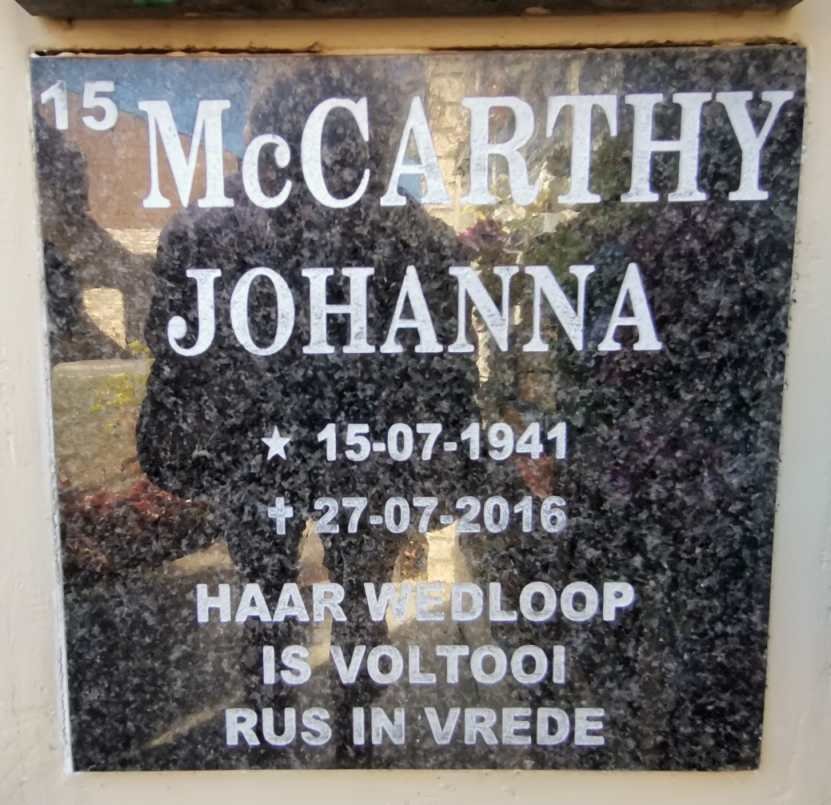 McCARTHY Johanna 1941-2016