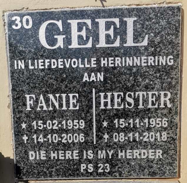 GEEL Fanie 1959-2006 &amp; Hester 1956-2018