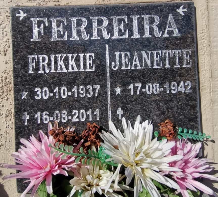 FERREIRA Frikkie 1937-2011 &amp; Jeanette 1942-