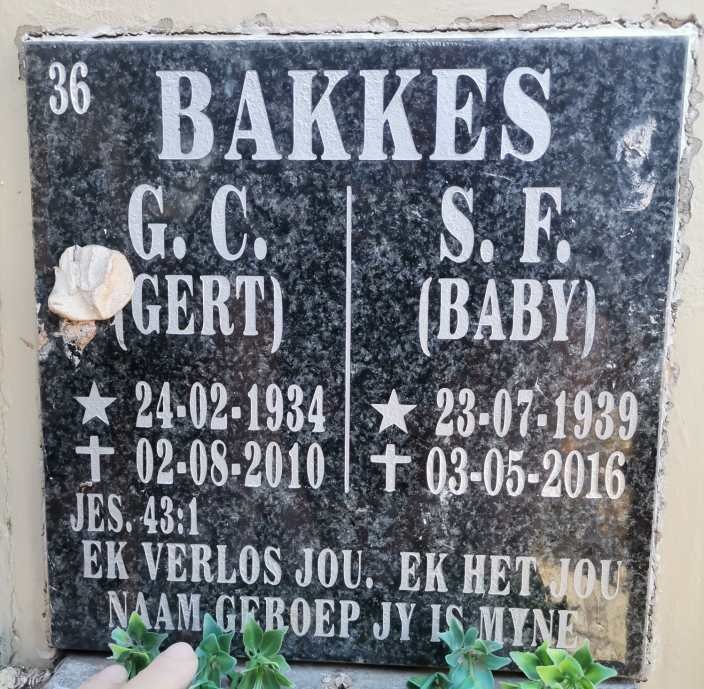 BAKKES G.C. 1934-2010 &amp; S.F. 1939-2016