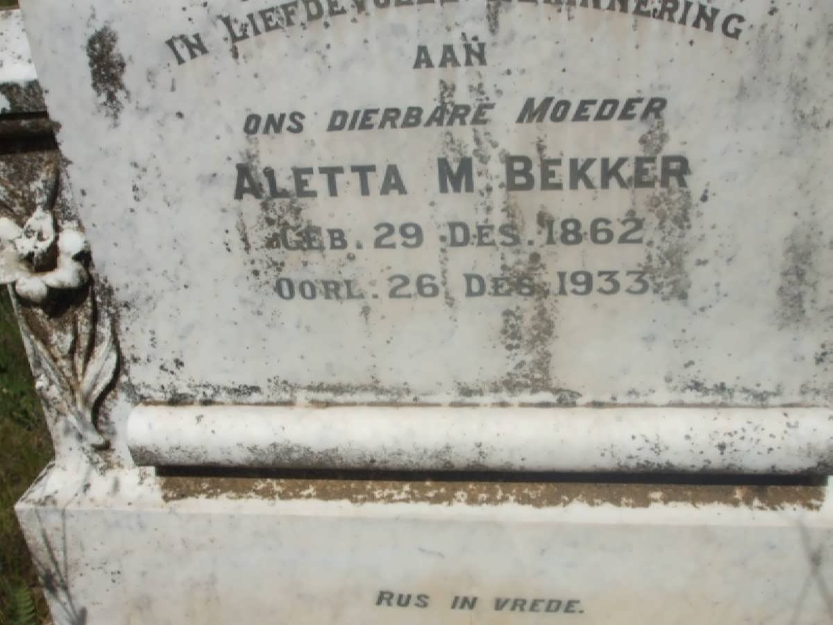 BEKKER Aletta M. 1862-1933