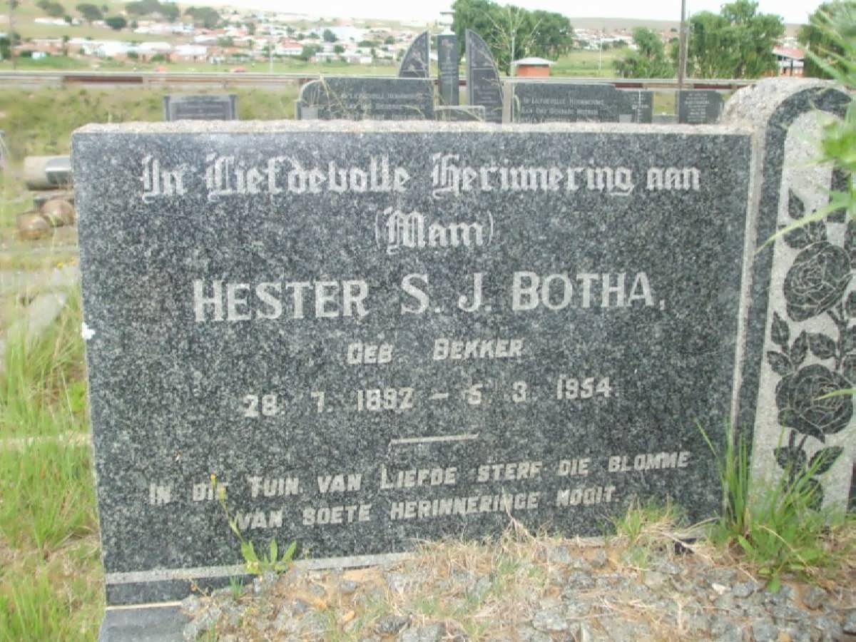 BOTHA Hester S.J.  nee BEKKER 1892-1954