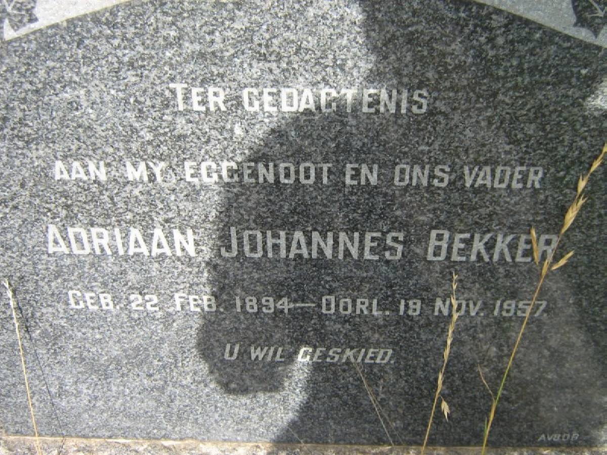 BEKKER Adriaan Johannes 1894-1957