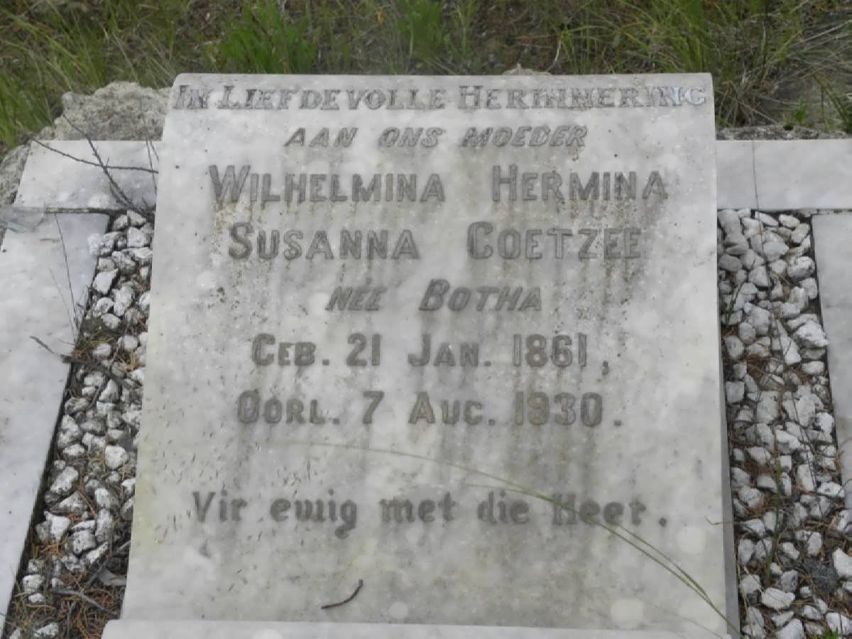 COETZEE Wilhelmina Hermina Susanna nee BOTHA 1861-1930