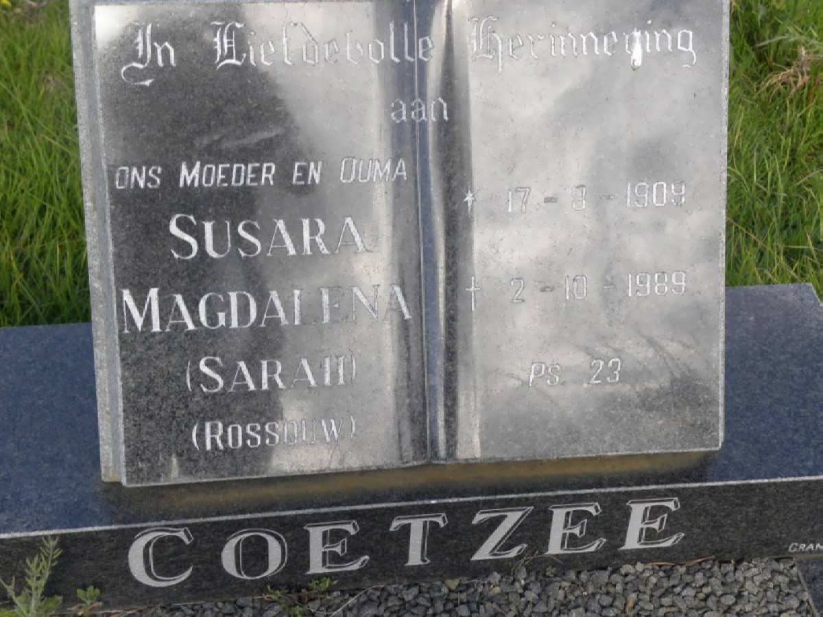 COETZEE Susara Magdalena nee ROSSOUW 1909-1989