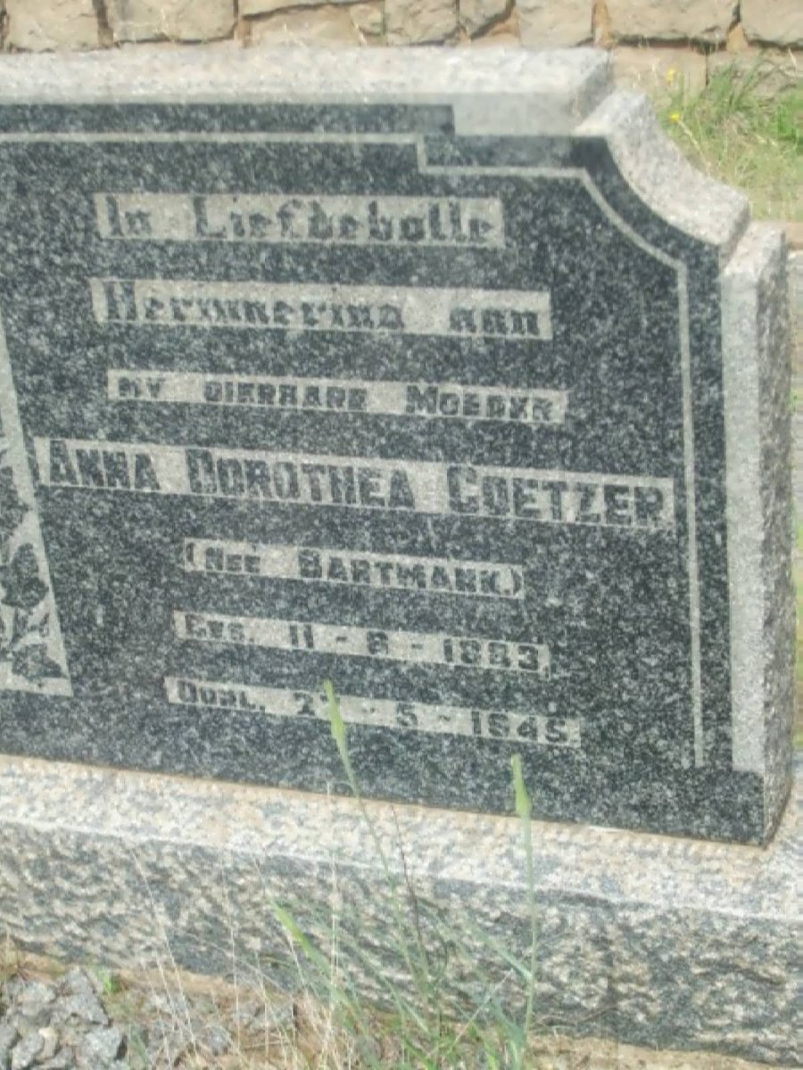 COETZER Anna Dorothea nee BARTMANN 1883-1945