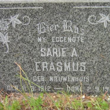 ERASMUS Sarie A. nee NIEUWENHUIS 1912-1969
