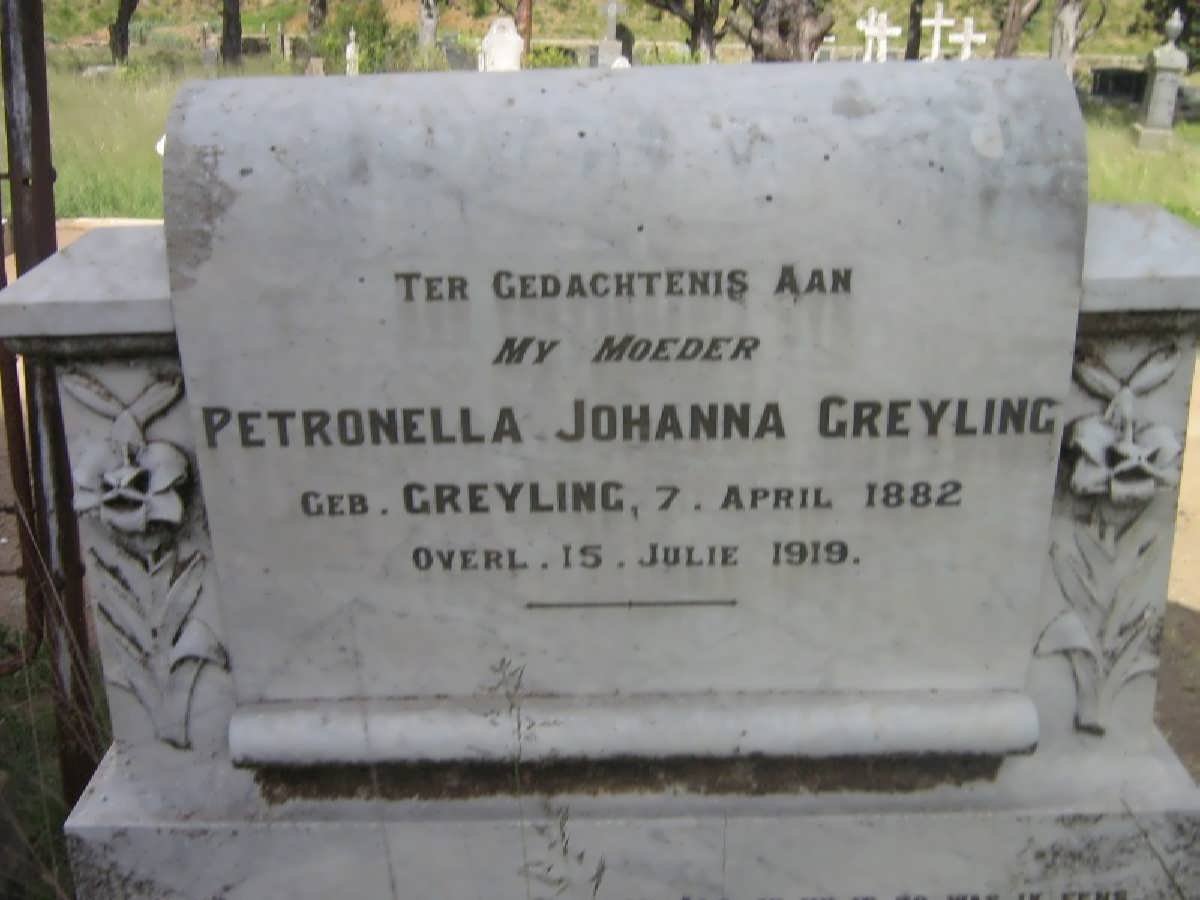 GREYLING Petronella Johanna nee GREYLING 1882-1919