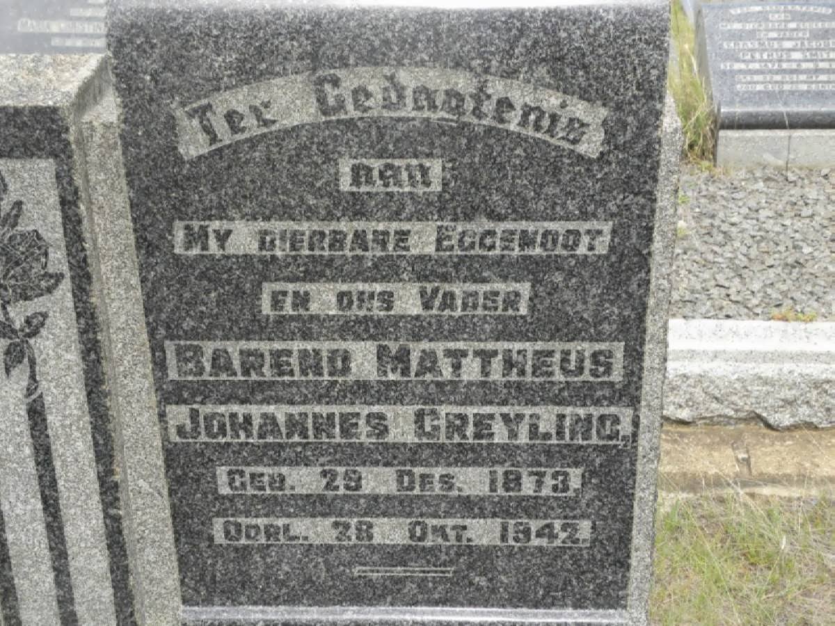 GREYLING Barend Mattheus Johannes 1873-1942