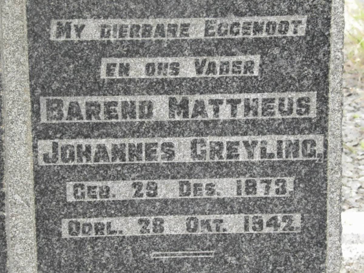GREYLING Barend Mattheus Johannes 1873-1942