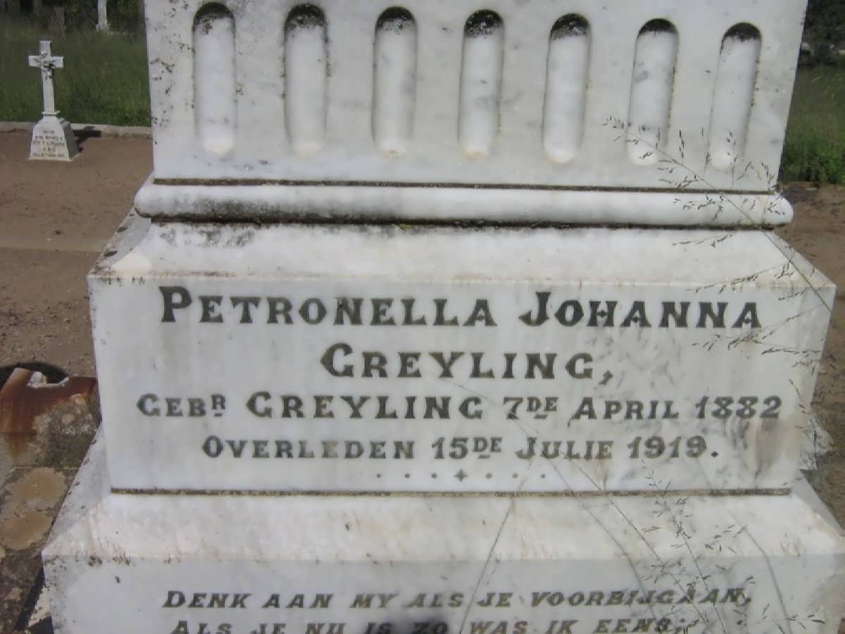 GREYLING Petronella Johanna nee GREYLING 1882-1919