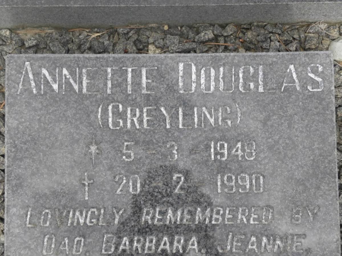 DOUGLAS Annette nee GREYLING 1948-1990