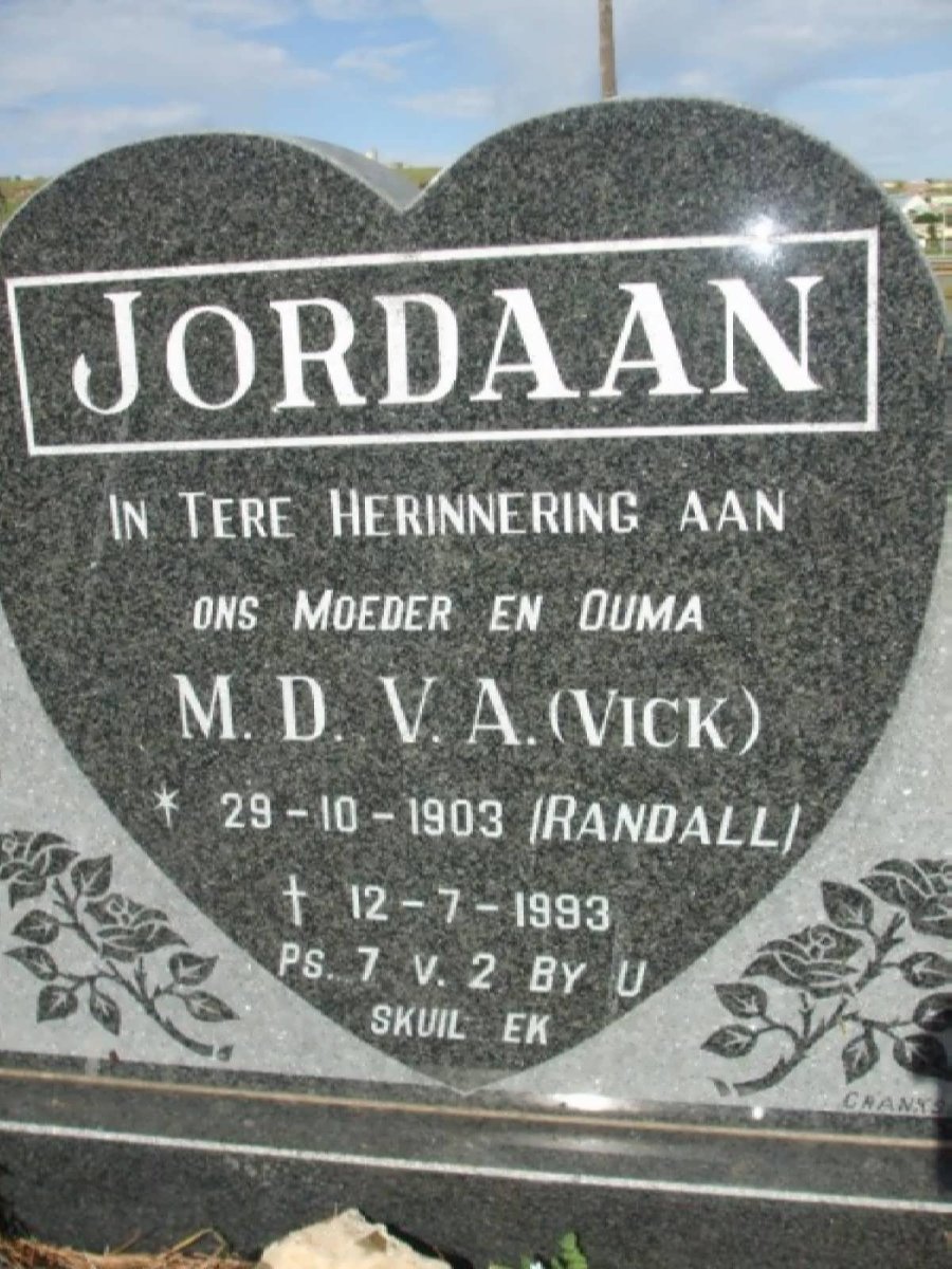 JORDAAN M.D.V.A. nee RANDALL 1903-1993