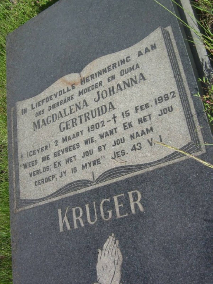 KRUGER Magdalena Johanna Gertruida nee GEYER 1902-1982