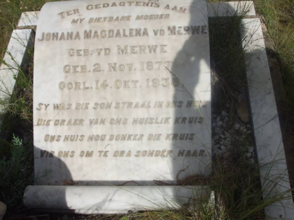 MERWE Johana Magdalena, v.d. nee V.D. MERWE 1877-1938