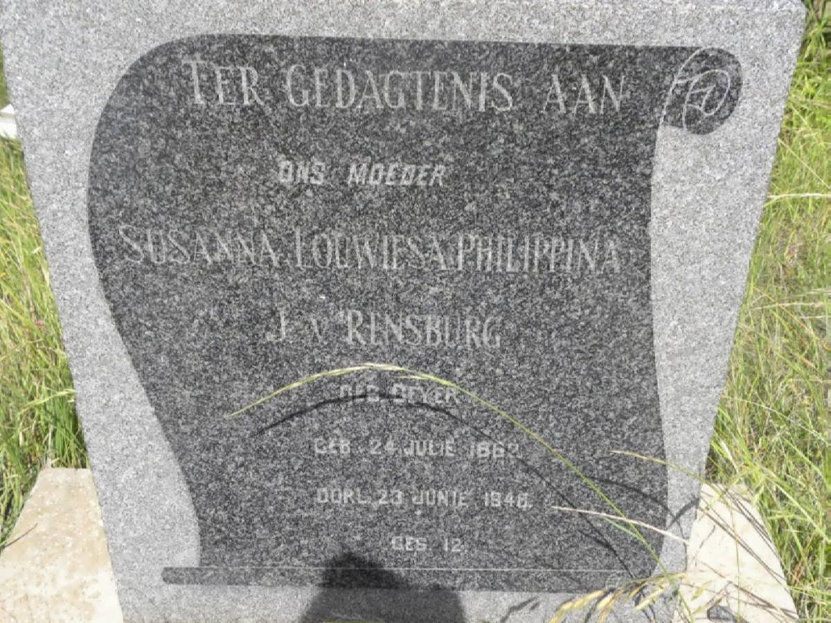 RENSBURG Susanna Louwiesa Philippina J.v.,  nee GEYER 1862-1948
