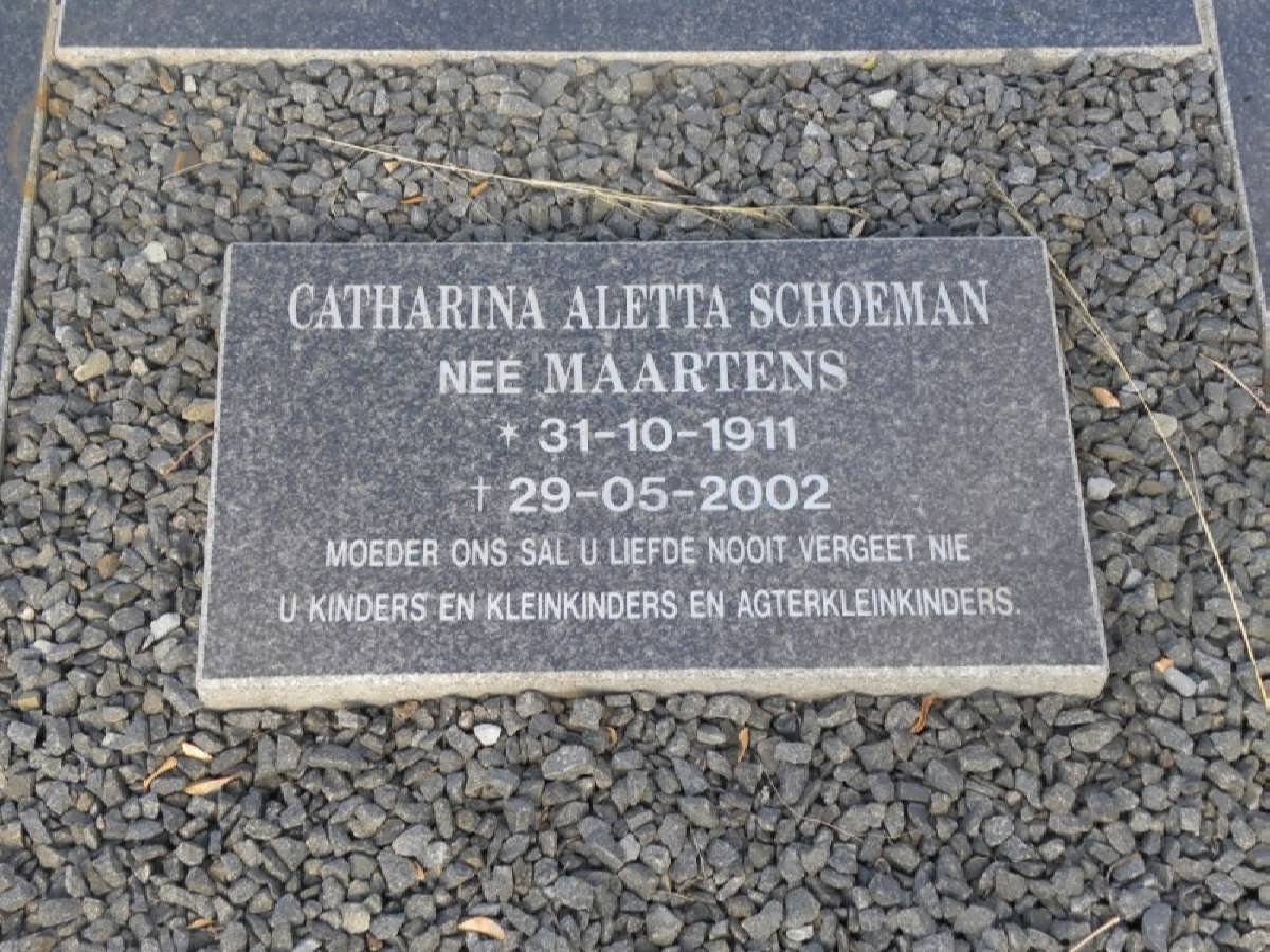 SCHOEMAN Catharina Aletta nee MAARTENS 1911-2002