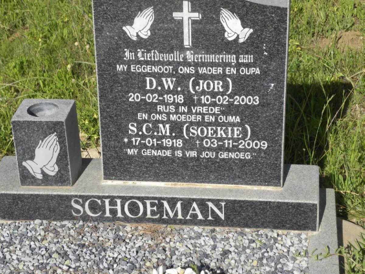SCHOEMAN D.W. 1918-2003 &amp; S.C.M. 1918-2009
