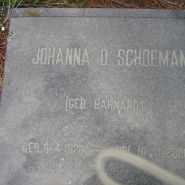 SCHOEMAN Johanna D. nee BARNARD 1920-2000
