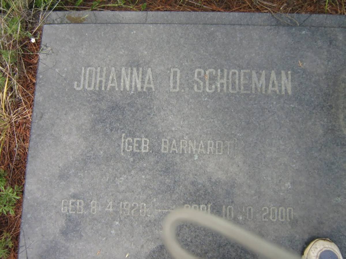 SCHOEMAN Johanna D. nee BARNARD 1920-2000