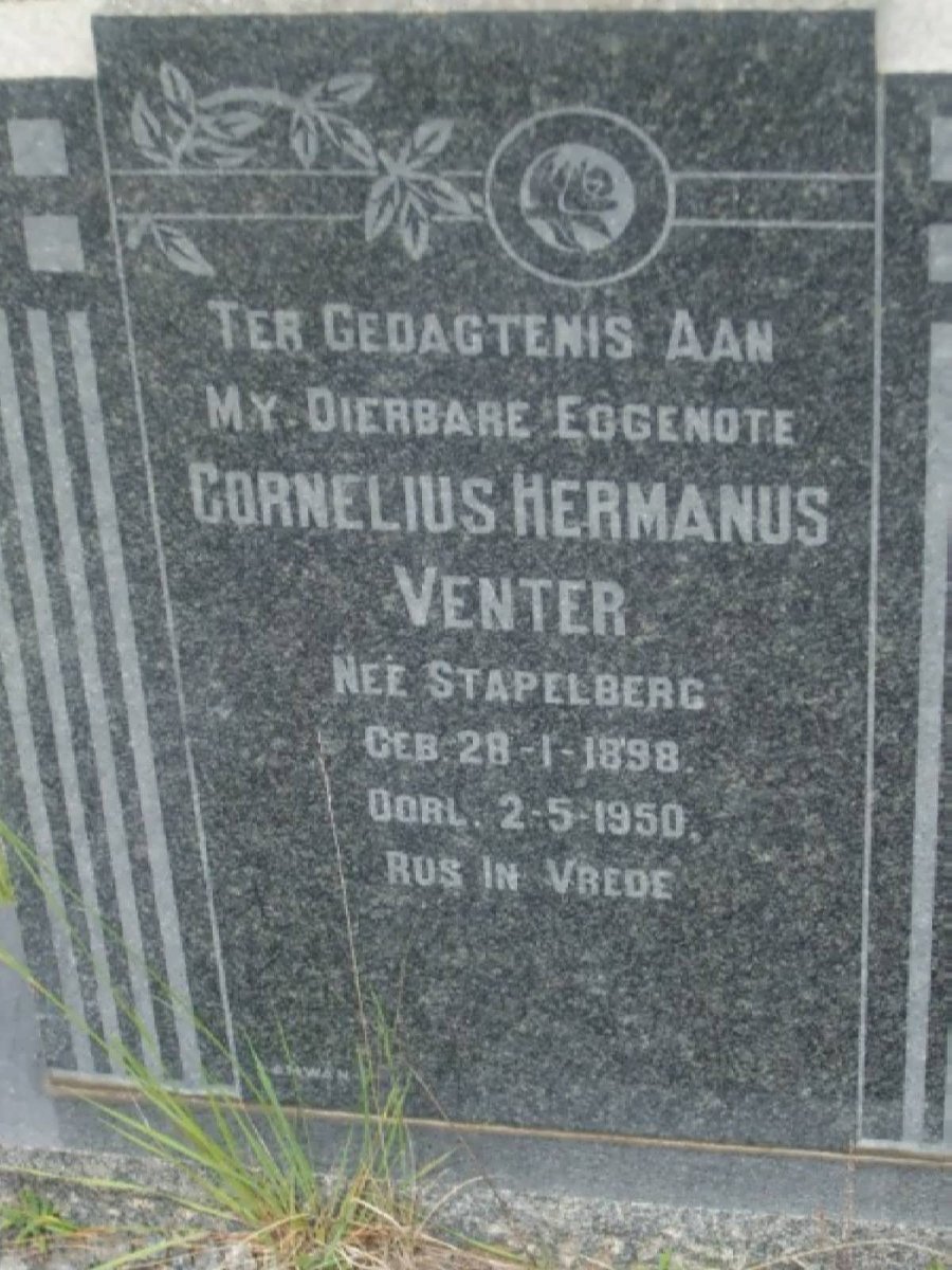 VENTER Cornelius Hermanus nee STAPELBERG 1898-1950