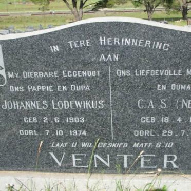 VENTER Johannes Lodewikus 1903-1974 &amp; C.A.S. 1905-1995