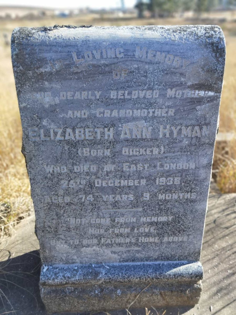 HYMAN Elizabeth Ann nee DICKER -1938