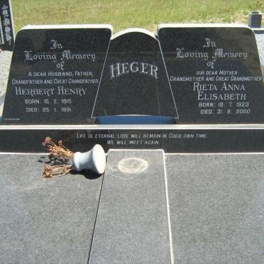 HEGER Herbert Henry 1915-1991 &amp; Rieta Anna Elisabeth 1923-2000