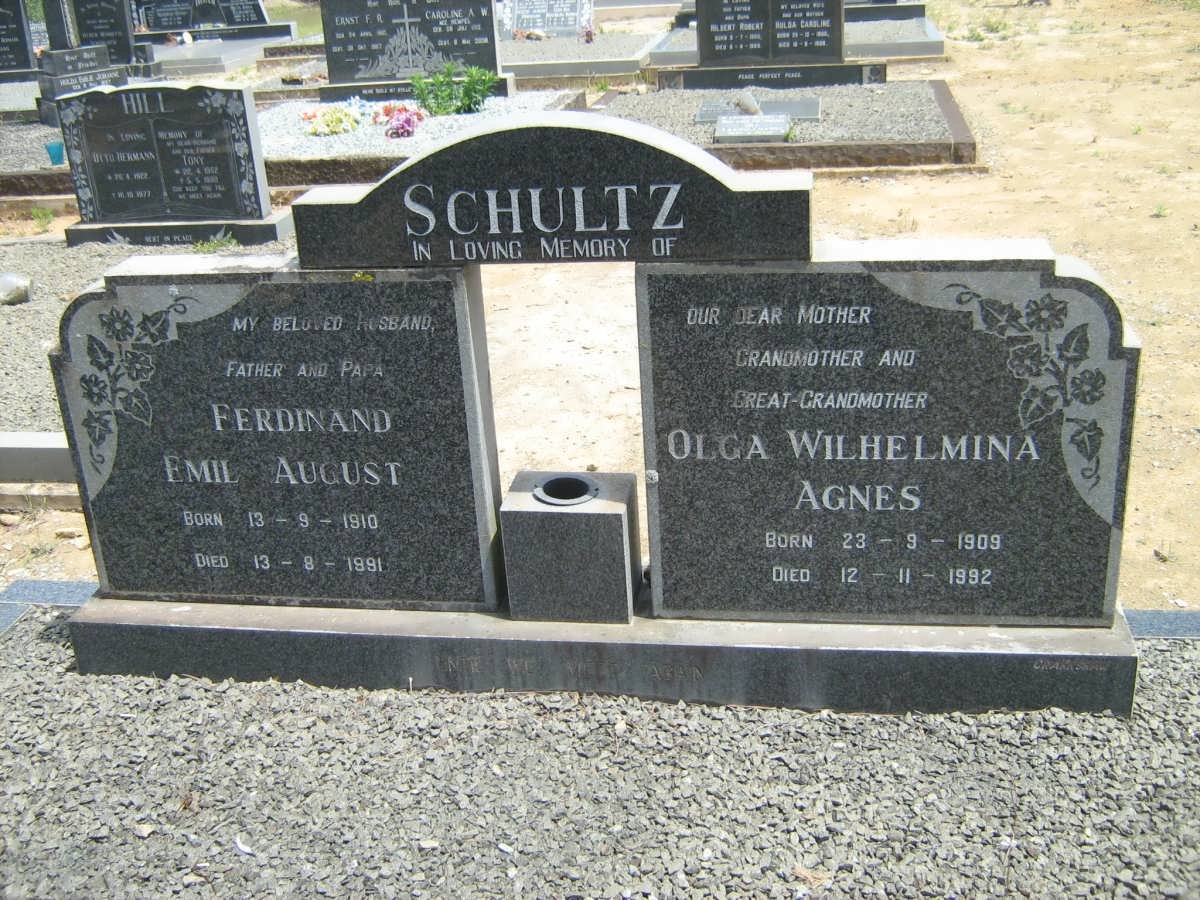 SCHULTZ Ferdinand Emil August 1910-1991 &amp; Olga Wilhelmina Agnes 1909-1992