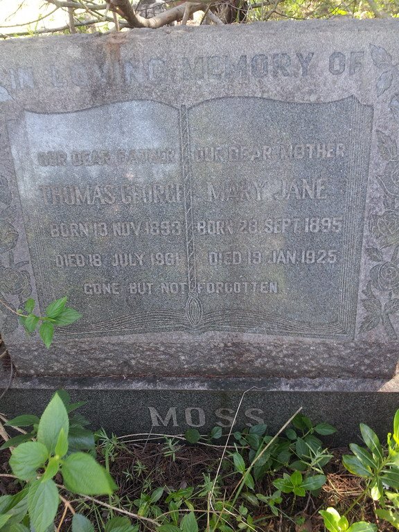 MOSS Thomas George 1893-1961 &amp; Mary Jane 1895-1925
