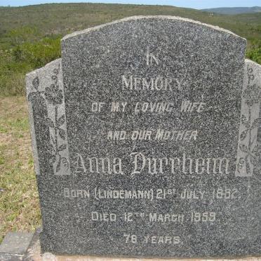 DURRHEIM Anna born LINDEMANN 1882-1959