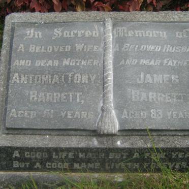 BARRETT James Thomas 1893-1976  &amp; Antonia Augusta GREEN -1948
