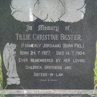 BESTER Tillie Christine formerly JORDAAN nee PIEL 1927-1964