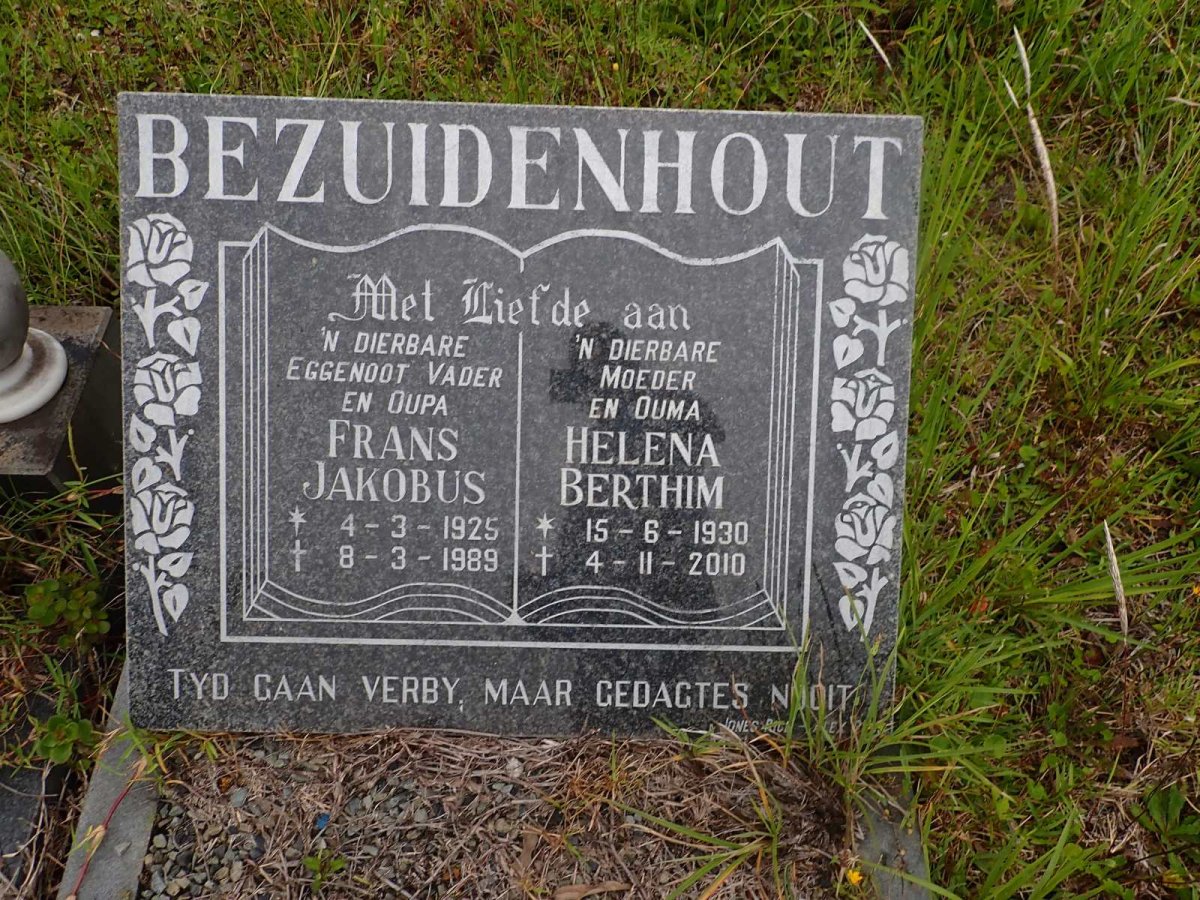 BEZUIDENHOUT Frans Jakobus 1925-1989 &amp; Helena Berthim 1930-2010