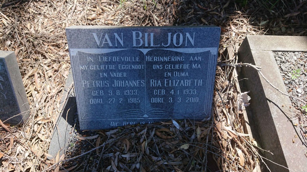 BILJON Petrus Johannes, van 1933-1985 &amp; Ria Elizabeth 1933-2010