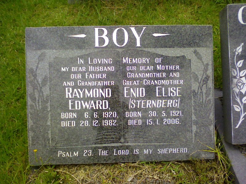 BOY Raymond Edward 1920-1982 &amp; Enid Elise STERNBERG 1921-2006
