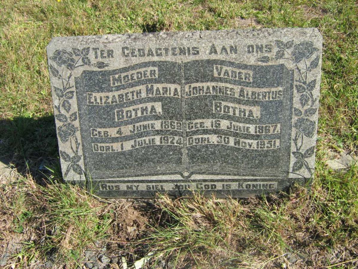 BOTHA Johannes Albertus 1867-1951 &amp; Elizabeth Maria 1869-1924