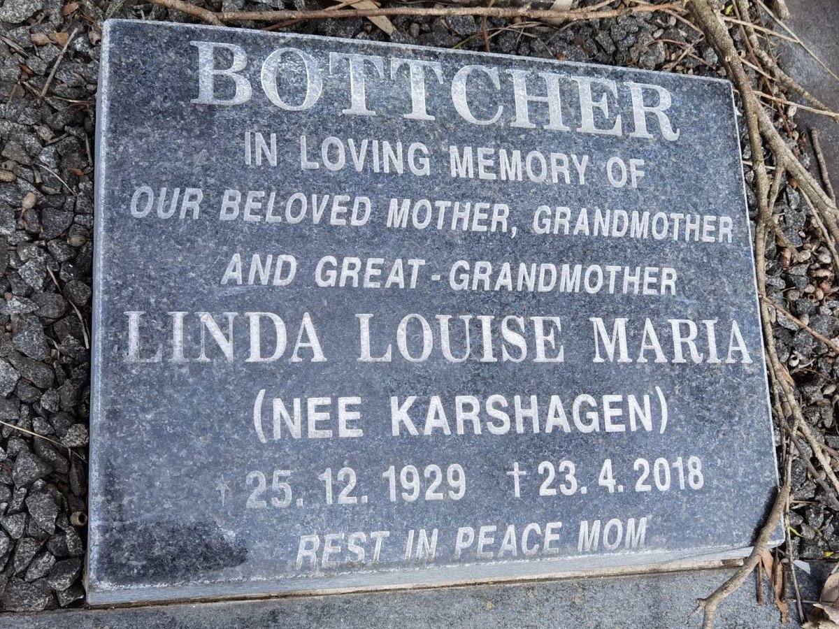 BOTTCHER Linda Louise Maria nee KARSHAGEN 1929-2018