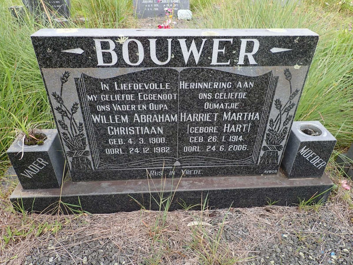 BOUWER Willem Abraham Christiaan 1900-1982 &amp; Harriet Martha HART 1914-2006