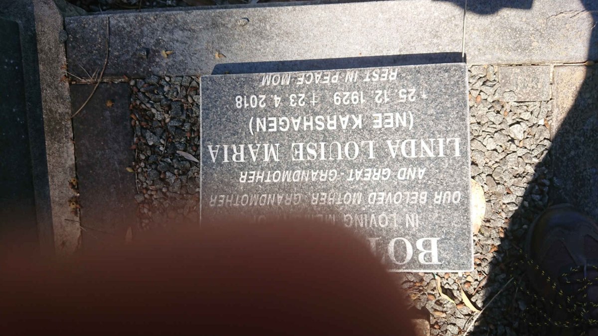BOTHA Linda Louise Maria nee KARSHAGEN 1929-2018