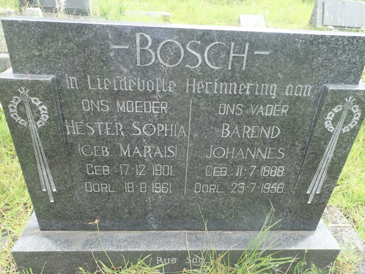BOSCH Barend Johannes 1888-1958 &amp; Hester Sophia MARAIS 1901-1961