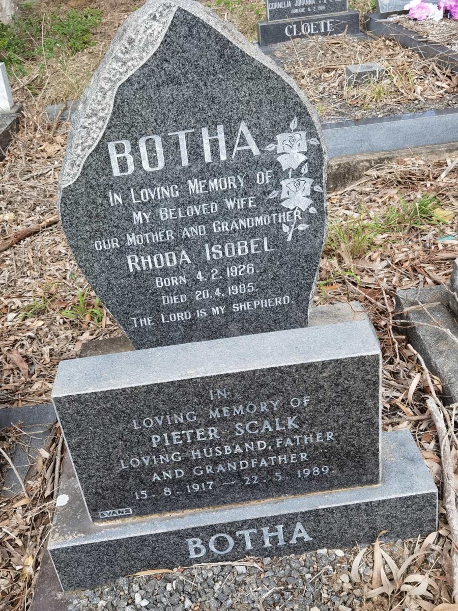BOTHA Pieter Scalk 1917-1989 & Rhoda Isobel 1926-1985