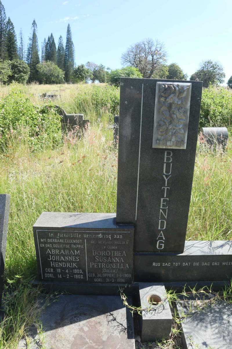 BUYTENDAG Abraham Johannes Hendrik 1903-1966 &amp; Dorothea Susanna Petronella nee KLOPPER 1909-1996