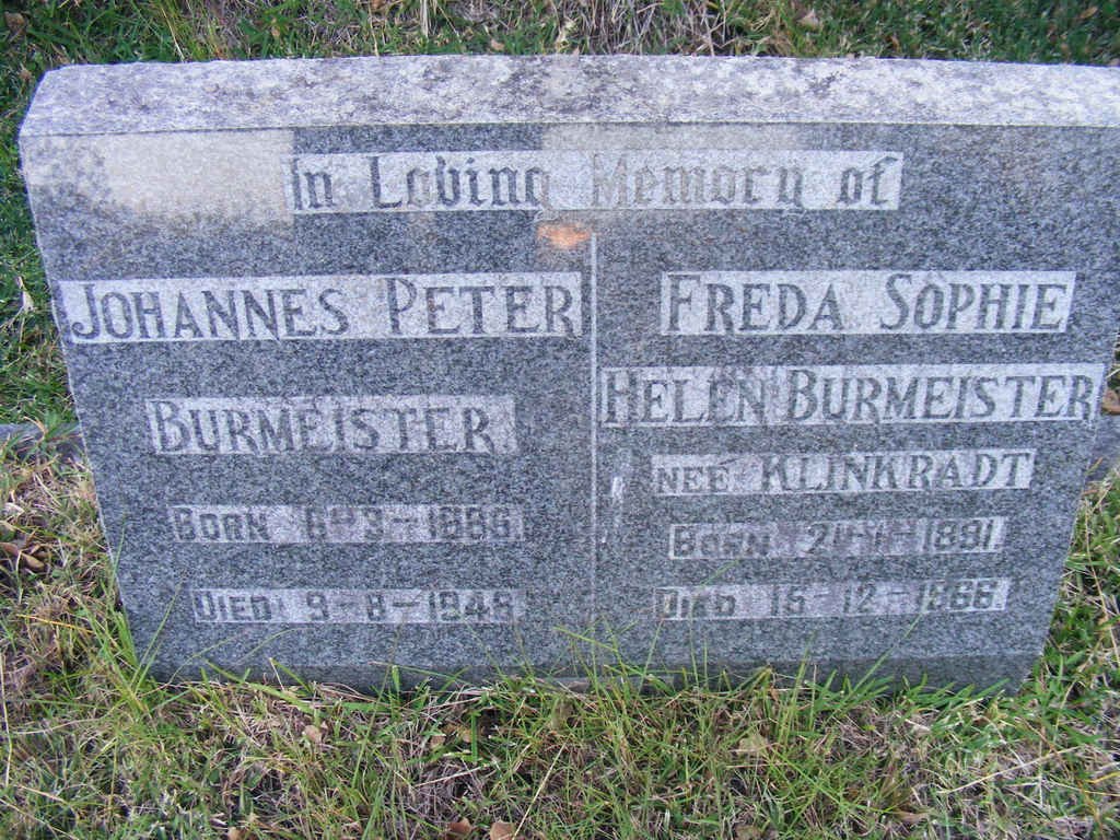 BURMEISTER Johannes Peter 1886-1948 &amp; Freda Sophie Helen KLINKRADT 1891-1966