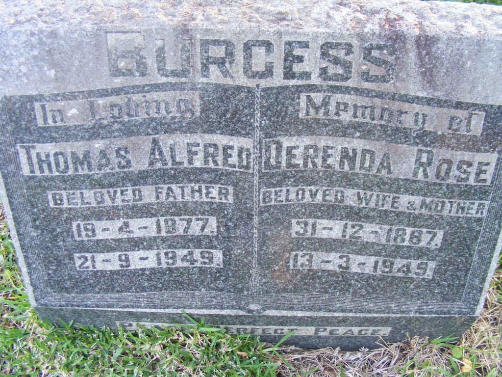 BURGESS Thomas Alfred 1877-1949 &amp; Derenda Rose 1887-1949