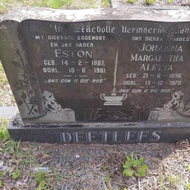 DEETLEFS Eston 1887-1961 & Johanna Margaretha Aletta 1896-1979