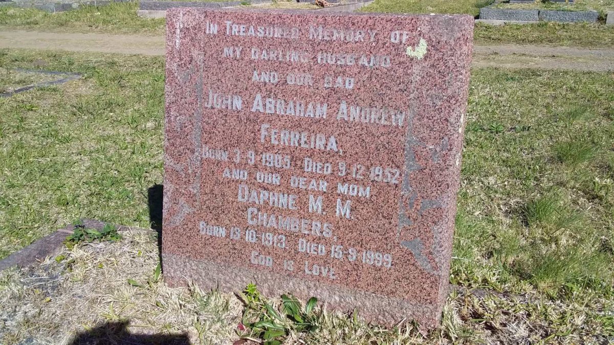 FERREIRA John Abraham Andrew 1905-1952 &amp; Daphne M.M. CHAMBERS 1913-1999