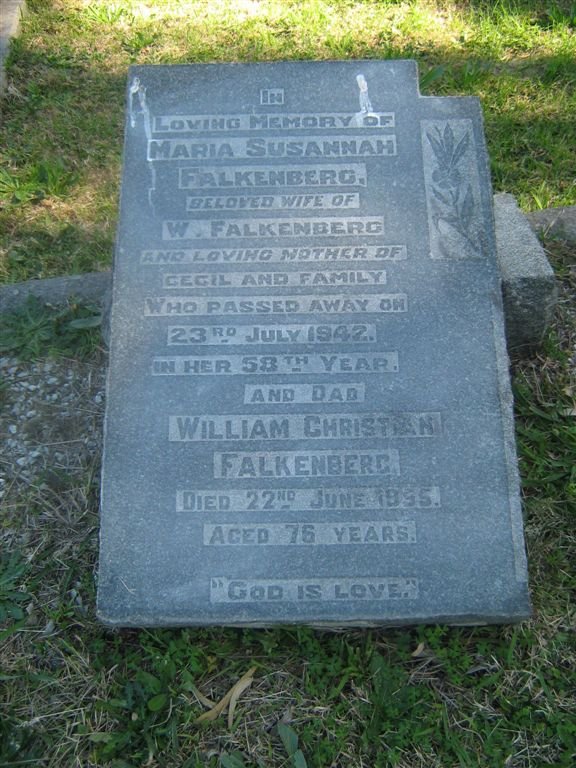 FALKENBERG William Christian -1955 &amp; Maria Susannah -1942