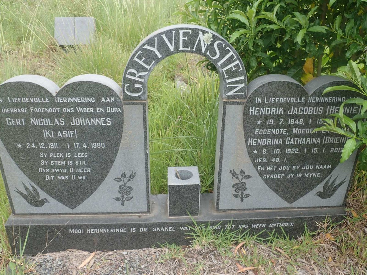 GREYVENSTEIN Hendrina Catharina 1922-2012 :: GREYVENSTEIN Gert Nicolas Johannes 1911-1980